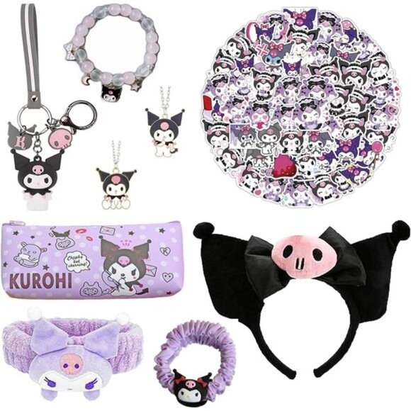 Kawaii Kuromi Gift Set Cute Headband Cosmetic Pouch Keychain Bracelets Necklaces - Picture 1 of 6